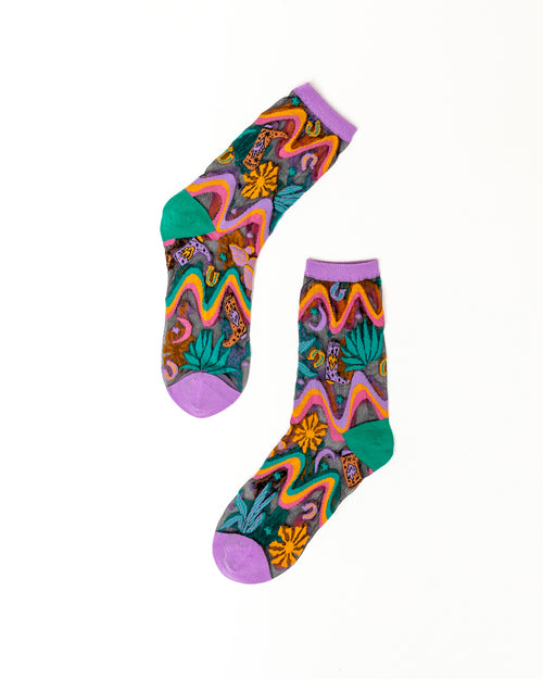 Sock candy desert disco black sheer sock festival style socks