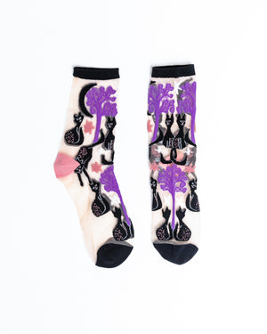 Sock candy nocturnal cats sheer halloween socks halloween fashion